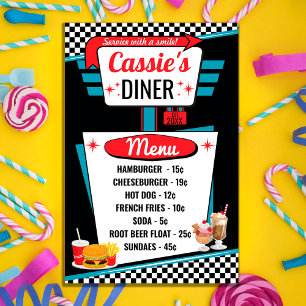 Poster Cartaz de Menu Vintage de Lanchonete dos Anos 1950