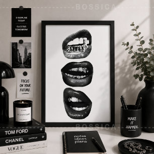 Poster Cartaz de Moda Edgy Preto e Branco Arte de Parede