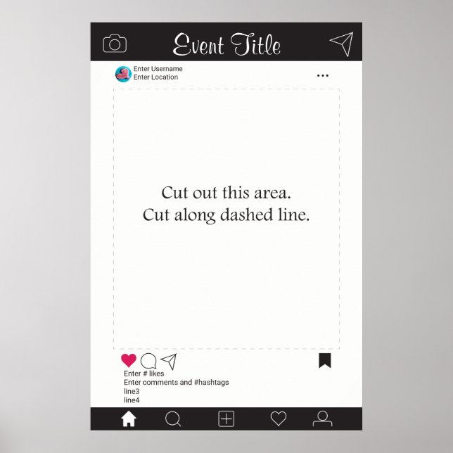 Pôster Cartaz de Moldura para Props de Fotocabinê Preto e (Frente)