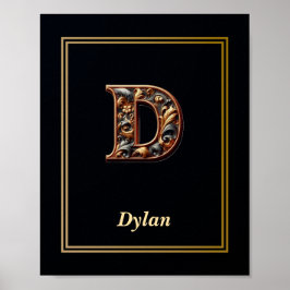 Poster Cartaz de Monograma da Letra D em Luxo Barroco 
