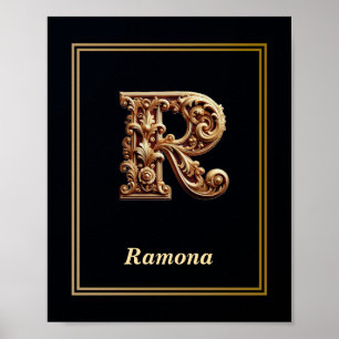 Poster Cartaz de Monograma da Letra R Barroco de Luxo
