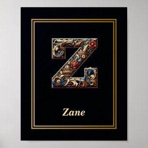 Poster Cartaz de Monograma da Letra Z em Luxo Barroco