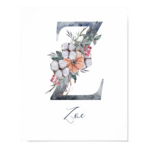 Cartaz de Monograma de Aquarela Floral Azul Z Últi
