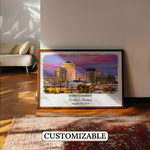 Poster Cartaz de Montgomery Alabama, Aquarela, Personaliz