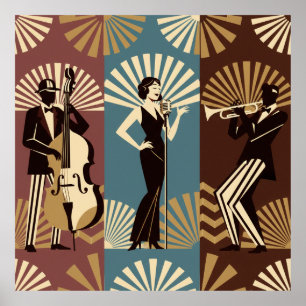 Poster Cartaz de Mulher ao Piano Jazz Art Déco Glamour