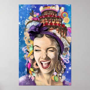 Poster Cartaz de Mulher de Aniversário Feliz