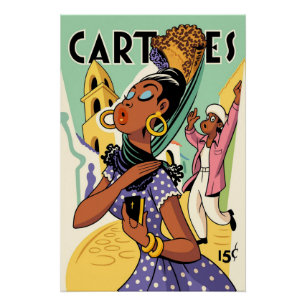 Pôster Cartaz de Mulher de Carteles Art Déco Antigo – Jaz