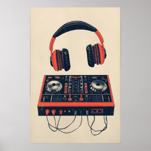Poster Cartaz de Música Retro Misturador de DJ e Impressã