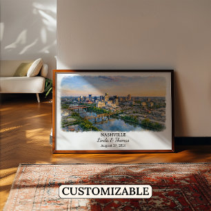 Poster Cartaz de Nashville Tennessee, Aquarela, Personali