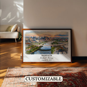 Poster Cartaz de Nashville Tennessee, Aquarela, Personali