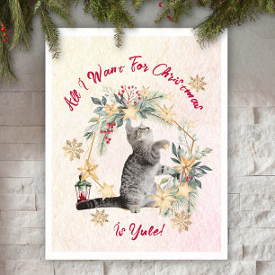 Poster Cartaz de Natal de Gato Xadrez Antigo Coroa de Nat