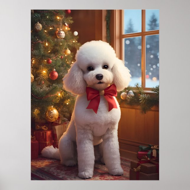 Poster Cartaz de Natal do Poodle Fofinho (Frente)