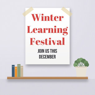 Poster Cartaz de Natal para Escola, Aprendizado de Invern