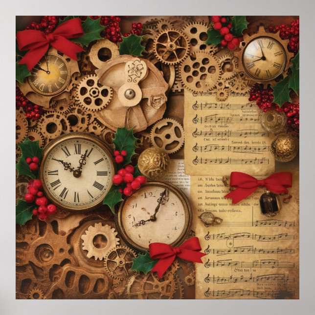 Poster Cartaz de Natal Steampunk (Frente)