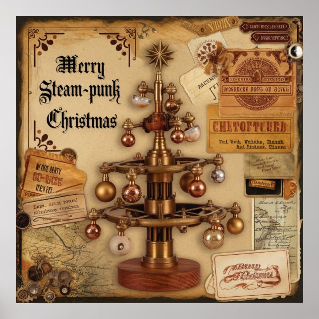 Poster Cartaz de Natal Steampunk (Frente)