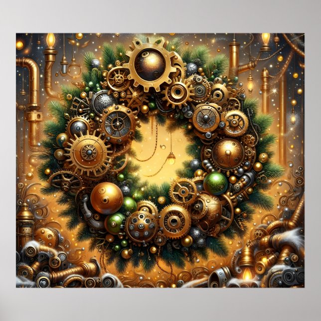 Poster Cartaz de Natal Steampunk (Frente)