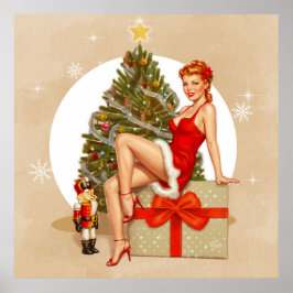 Poster Cartaz de Natal Sweet Retro Pinup Nutcracker