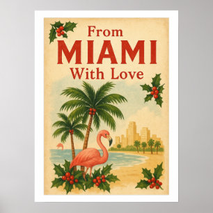 Poster Cartaz de Natal Vintage de Miami Com Amor