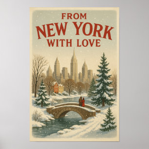 Poster Cartaz de Natal Vintage De Nova York Com Amor 