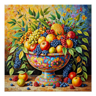 Pôster Cartaz de Natureza Morta - Abundância de Frutas.