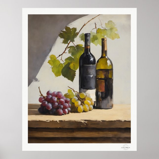 Poster Cartaz de Natureza Morta com Vinho e Uvas (Frente)