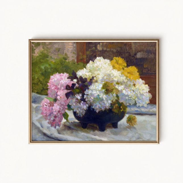 Poster Cartaz de Natureza-Morta de Hortênsia Antiga (Antique Hydrangea Wall Art Poster - close-up view (frame/decor not included))