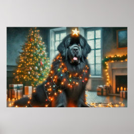 Poster Cartaz de Newfie decorado para o Natal