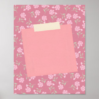 Poster Cartaz de Nota Adesiva Rosa em Fundo de Flor