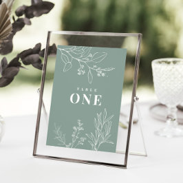 Poster Cartaz de Números de Mesa Floral Boho Verde Musgo
