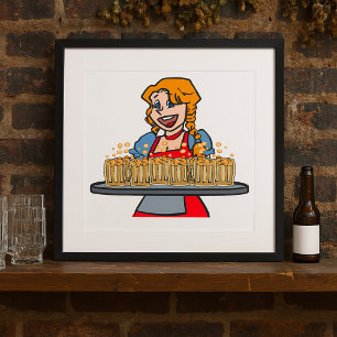 Poster Cartaz de Oktoberfest com garçonete servindo bebid