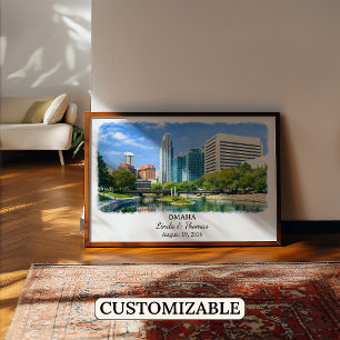 Poster Cartaz de Omaha Nebraska, Aquarela, Personalizado