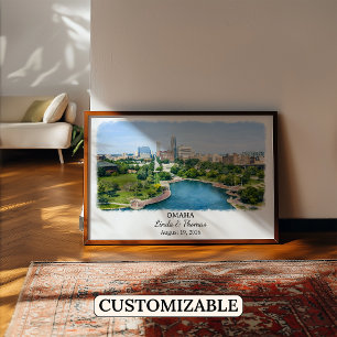 Poster Cartaz de Omaha Nebraska, Aquarela, Personalizado