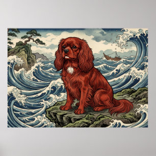 Poster Cartaz de Onda Japonesa do Cavalier King Charles S