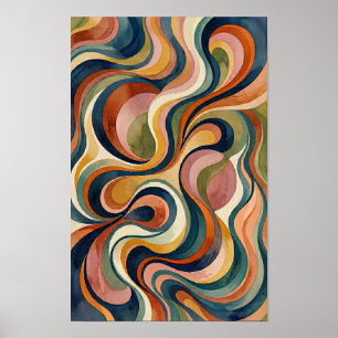 Poster Cartaz de Ondas em Aquarela Abstrata Formas Orgâni