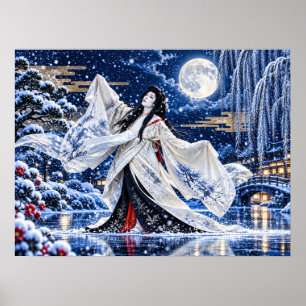 Poster Cartaz de Onnagata Japonês Lua da Neve