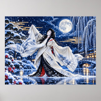Poster Cartaz de Onnagata Japonês Lua da Neve