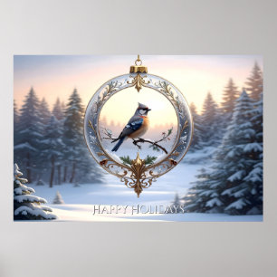 Poster Cartaz de Ornamento de Natal com Pássaro