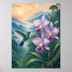 Poster Cartaz de Orquídea Beija-flor da Floresta de Nuven