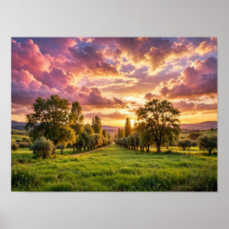 Poster Cartaz de Ovelhas Pacíficas Pastando ao Pôr do Sol