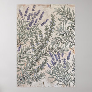 Poster Cartaz de padrão botânico de oliva lavanda