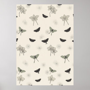 Poster Cartaz de padrão botânico de orquídea mariposa pre