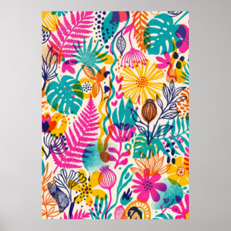 Poster Cartaz de Padrão Botânico Floral Tropical Brilhant