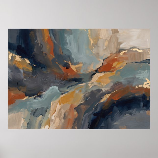 Poster Cartaz de Paisagem Abstrata Ferrugem Azul (Frente)