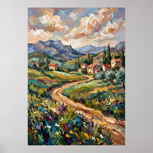Poster Cartaz de Paisagem de Flores Silvestres da Aldeia  (Frente)