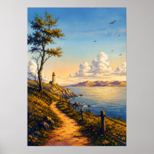 Poster Cartaz de Paisagem do Farol Costeiro da Hora Doura