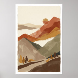 Poster Cartaz de Paisagem Montanhosa em Terracota