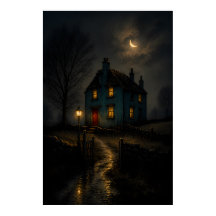 Cartaz de paisagem noturna de cottage gótico tempe