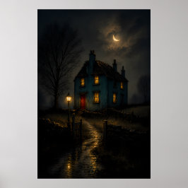 Poster Cartaz de paisagem noturna de cottage gótico tempe