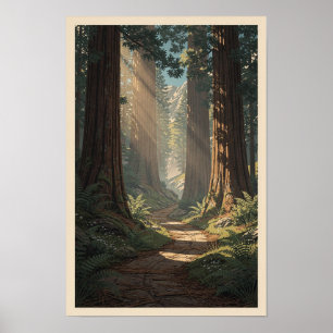 Poster Cartaz de Paisagem Selvagem do Bosque de Sequóias 