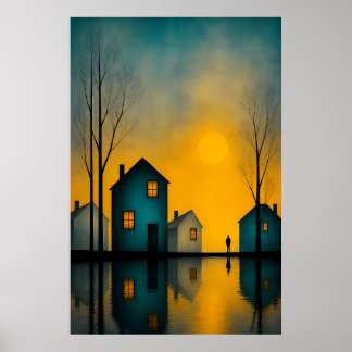 Poster Cartaz de Paisagem Surreal Mal-humorada com Figura